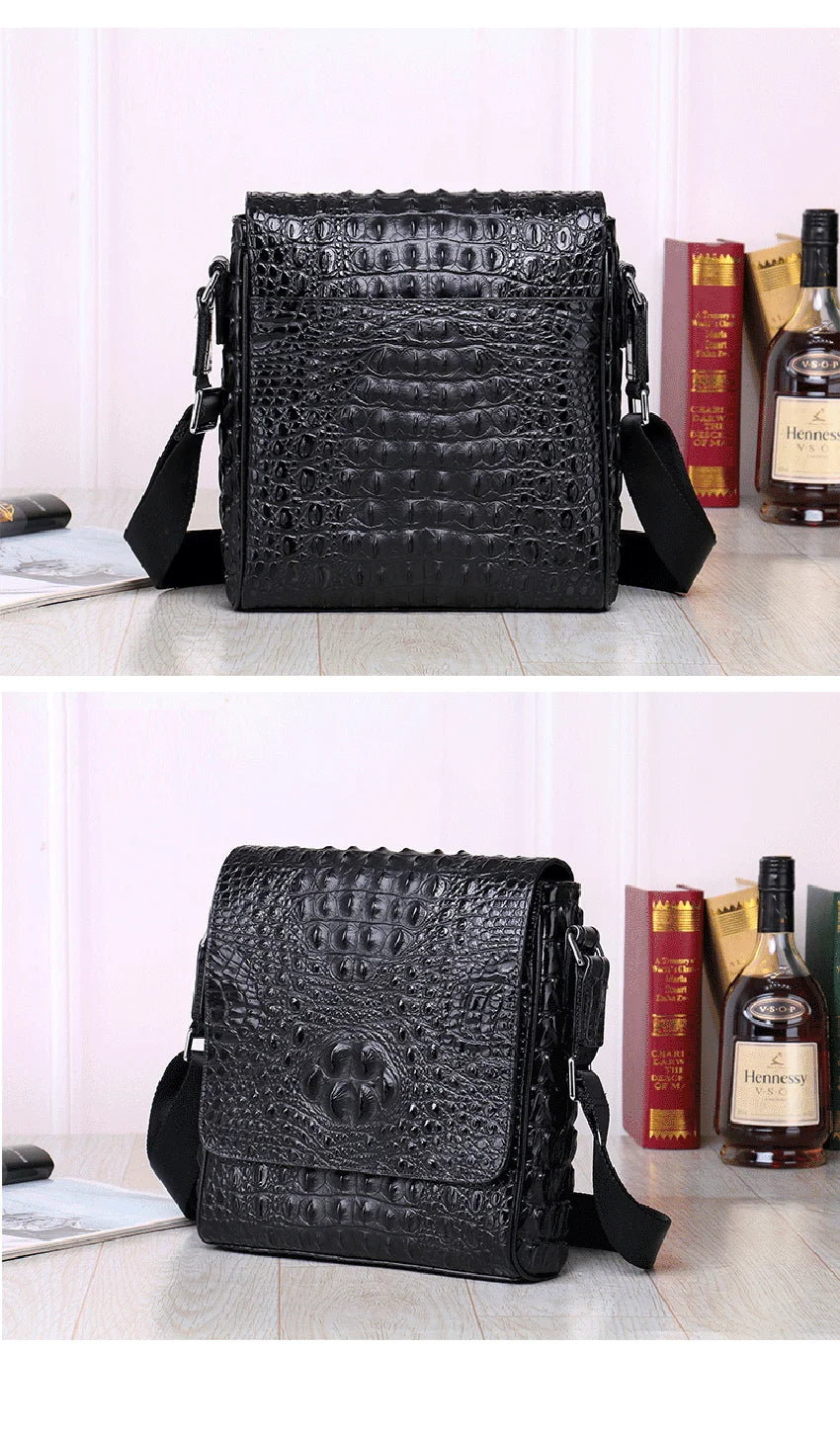 New High-Quality Crocodile Pattern Genuine Leather Men’s Shoulder Bag – Real Cowhide Fashion Casual Crossbody Bag | HollandLuxeGlobal.com Exclusive Collector’s Item