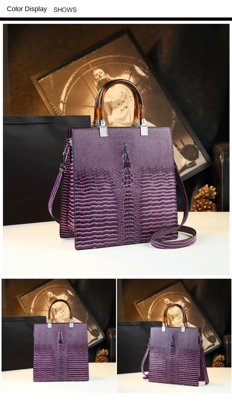 Elevate your everyday elegance with this Genuine Leather Women’s Tote Bag, featuring a luxury crocodile pattern and trend-setting vertical design. Perfect as a fashionable shoulder or messenger bag for stylish women