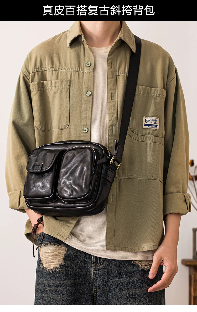 Men’s Fashion Casual Designer Handmade Genuine Leather Shoulder Bag – High-Quality Black Cowhide Crossbody for Outdoor & Daily Use | HollandLuxeGlobal.com Exclusive Collector’s Item