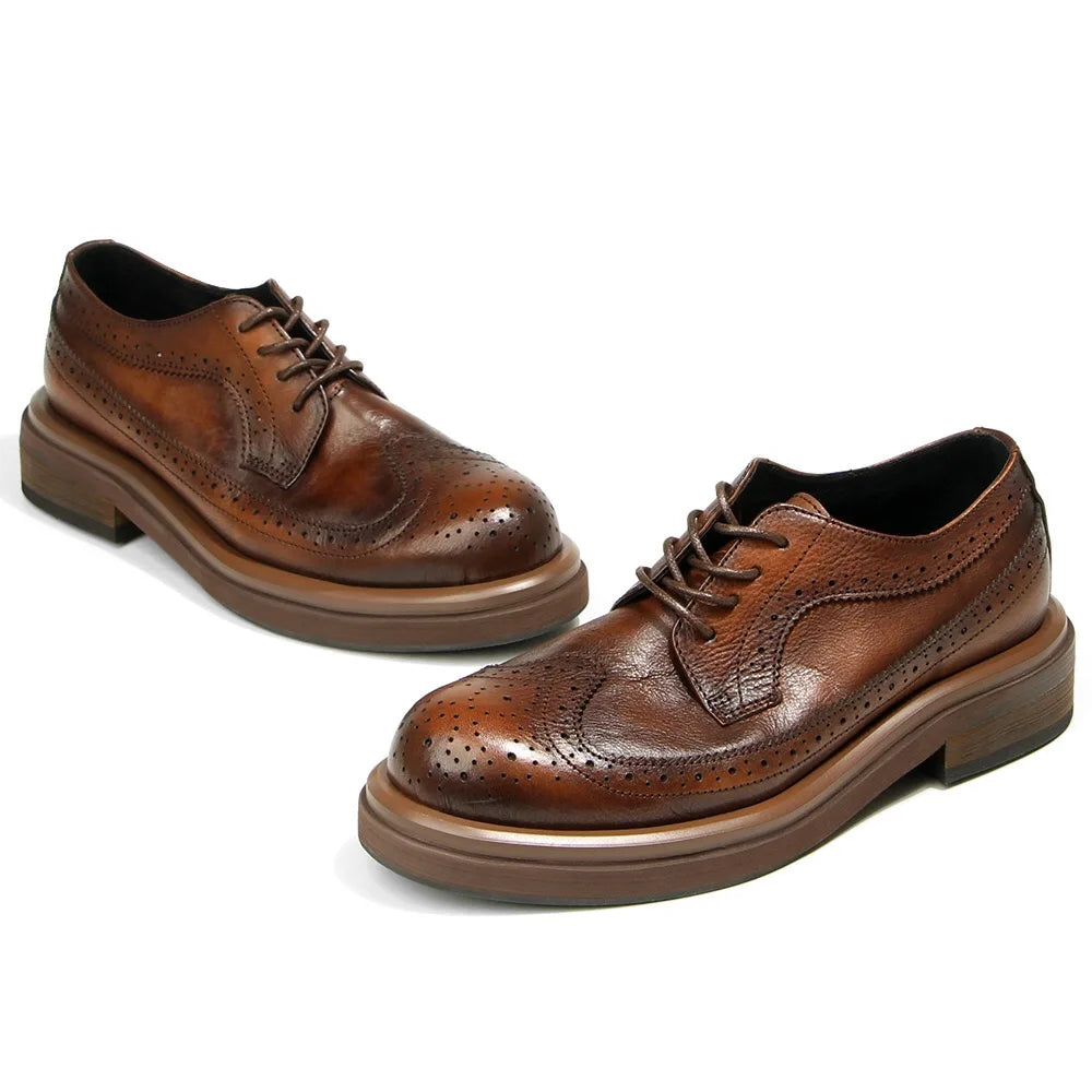 Step up your style with these Italian Leisure Leather Men’s Dress Shoes, a handmade luxury design that blends classic brogue carving with modern platform elegance. Perfect for business, weddings, and refined everyday wear.
