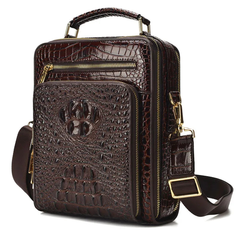 Crocodile Pattern Men’s Business Shoulder Messenger Bag – Genuine Cowhide Leather Vertical Tote & Small Briefcase | HollandLuxeGlobal.com Exclusive Collector’s Item