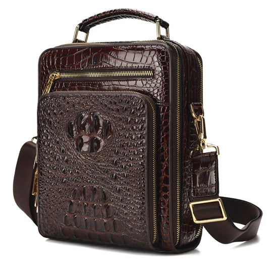 Crocodile Pattern Men’s Business Shoulder Messenger Bag – Genuine Cowhide Leather Vertical Tote & Small Briefcase | HollandLuxeGlobal.com Exclusive Collector’s Item