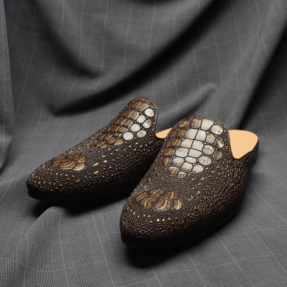 Boutique Premium Feel (for your Exclusive Collection)
Handcrafted Men’s Genuine Cowhide Leather Mules – Luxury Crocodile Pattern Slip-On Pointed Toe Loafers | HollandLuxeGlobal.com Exclusive