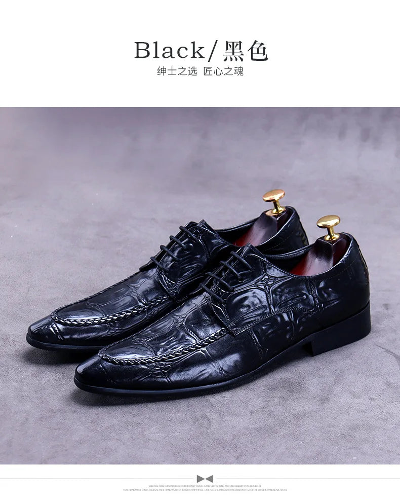 Elevate your style with the Luxury Crocodile Pattern Men’s Dress Shoes, part of the Hollandluxeglobal.com Exclusive Collection.
	•	Material: Premium genuine leather with elegant crocodile embossing