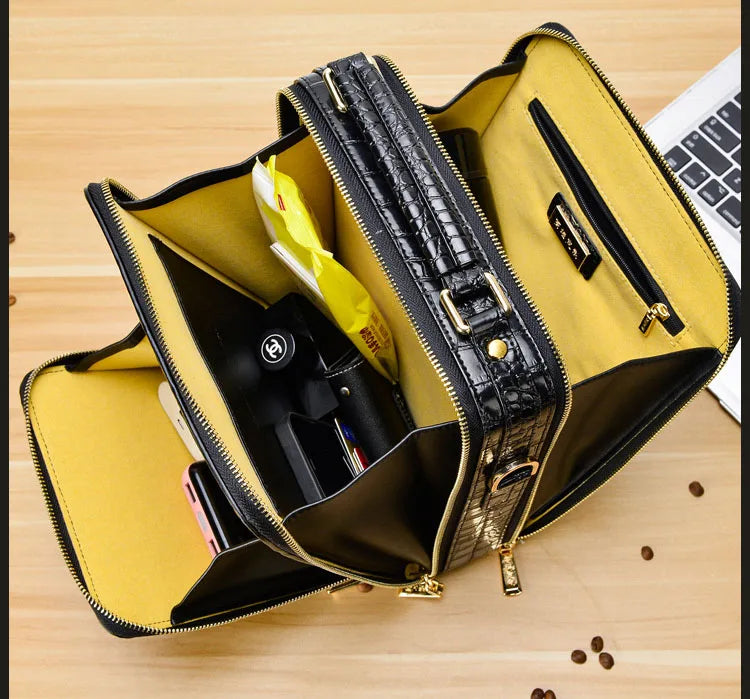 Crocodile Pattern Men’s Business Shoulder Messenger Bag – Genuine Cowhide Leather Vertical Tote & Small Briefcase | HollandLuxeGlobal.com Exclusive Collector’s Item