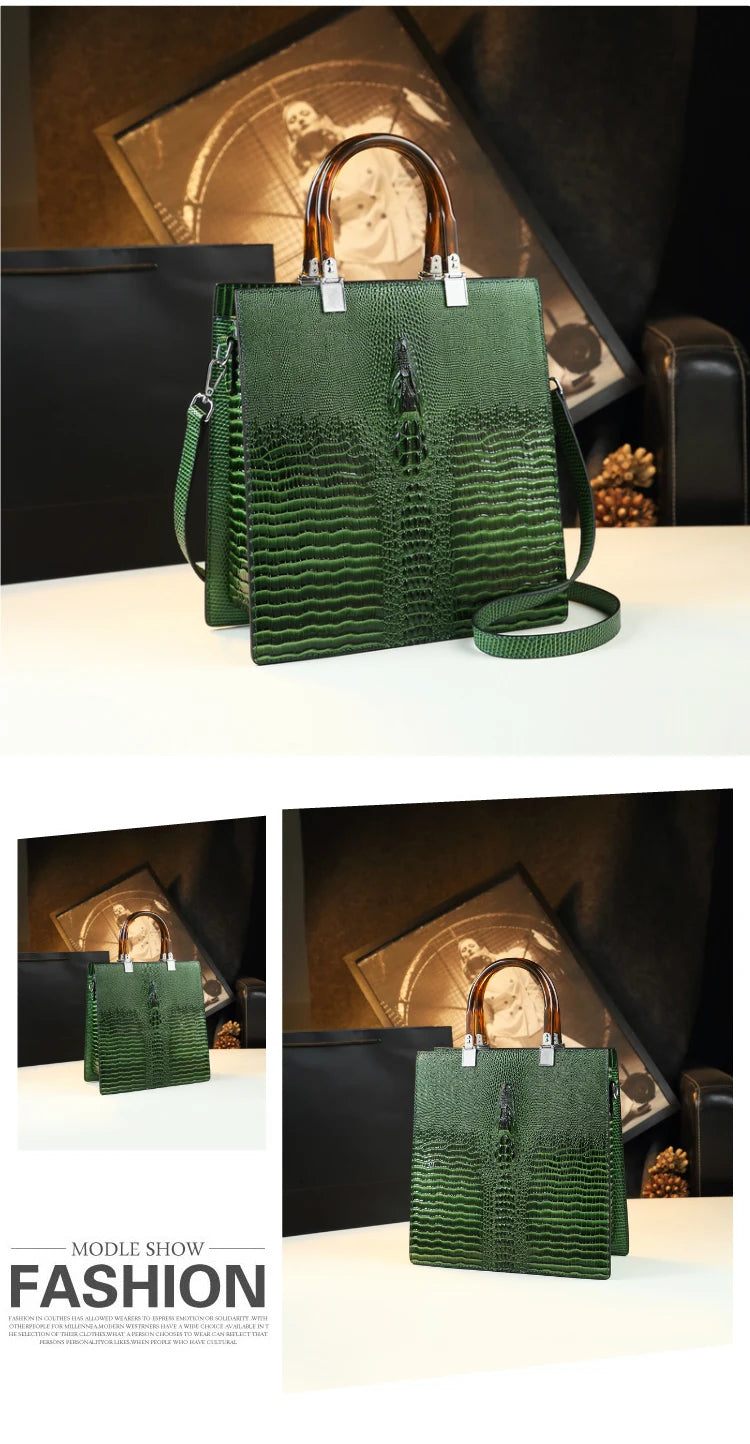 Elevate your everyday elegance with this Genuine Leather Women’s Tote Bag, featuring a luxury crocodile pattern and trend-setting vertical design. Perfect as a fashionable shoulder or messenger bag for stylish women