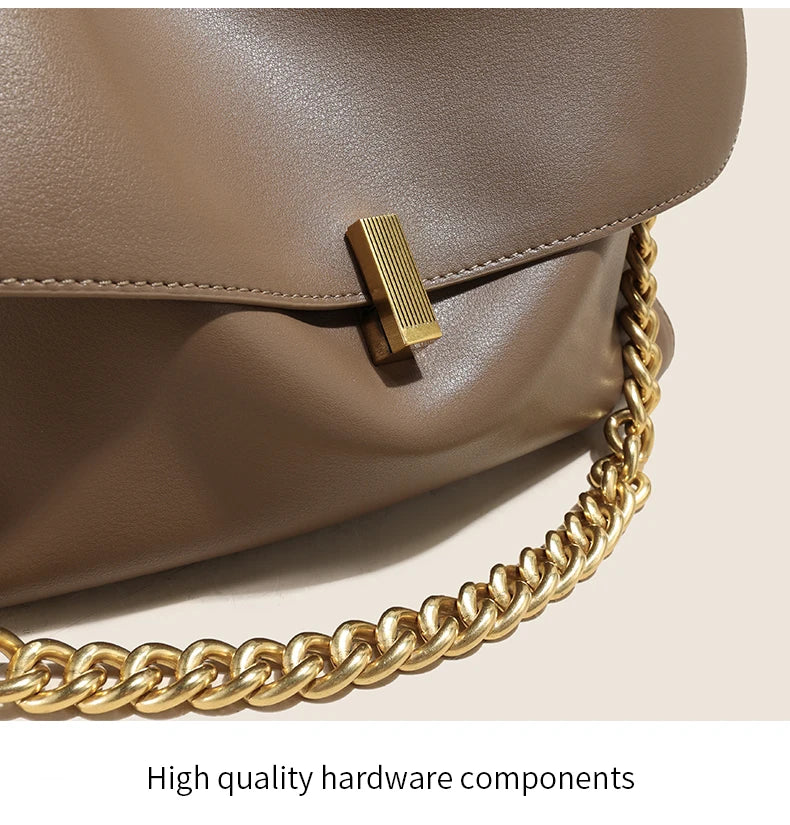 Women’s Large Korean Genuine Cow Leather Flap Shoulder Chain Bag | Luxury Solid Leather Crossbody Handbag & Messenger Purse | HollandLuxeGlobal.com Exclusive Collector’s Item”