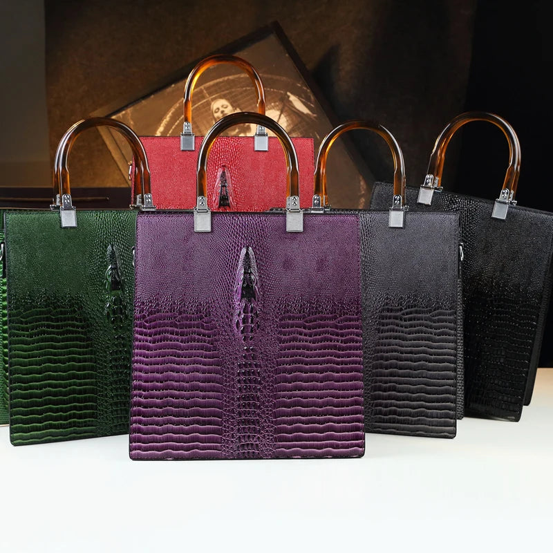 Elevate your everyday elegance with this Genuine Leather Women’s Tote Bag, featuring a luxury crocodile pattern and trend-setting vertical design. Perfect as a fashionable shoulder or messenger bag for stylish women