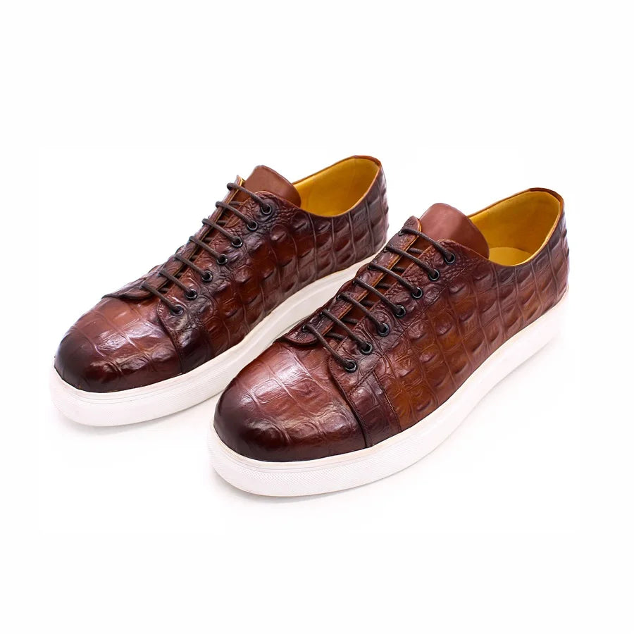Boutique Premium Feel (For Exclusive Collection)
Handcrafted Men’s Brown Crocodile Leather Lace-Up Sneakers – Luxury Designer Casual Shoes for Party, Business & Daily Style | HollandLuxeGlobal.com Exclusive