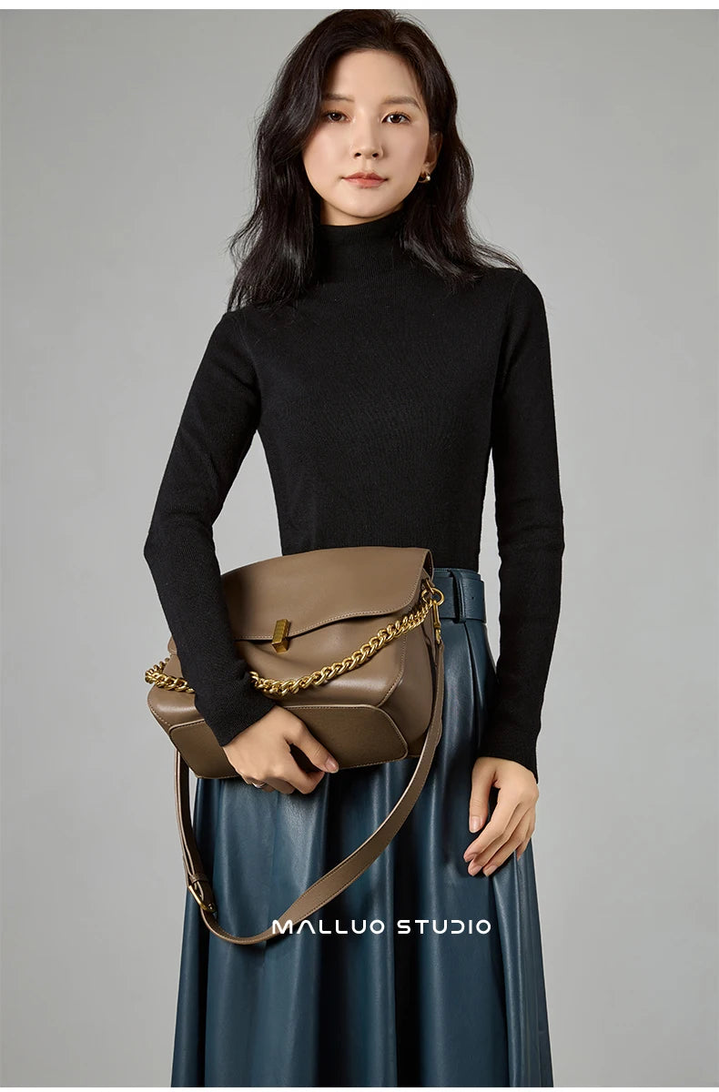 Women’s Large Korean Genuine Cow Leather Flap Shoulder Chain Bag | Luxury Solid Leather Crossbody Handbag & Messenger Purse | HollandLuxeGlobal.com Exclusive Collector’s Item”