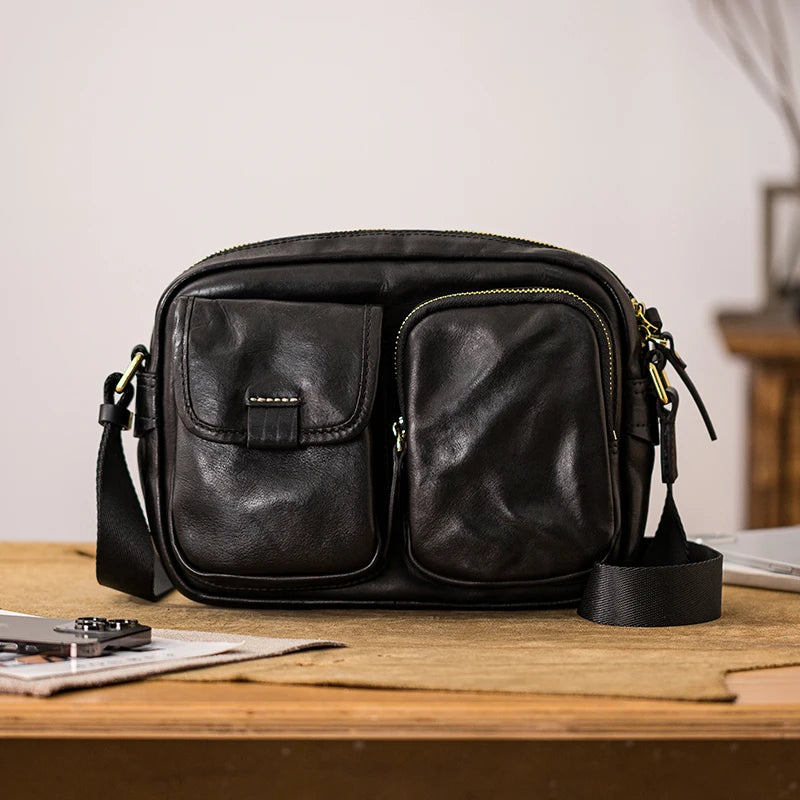 Men’s Fashion Casual Designer Handmade Genuine Leather Shoulder Bag – High-Quality Black Cowhide Crossbody for Outdoor & Daily Use | HollandLuxeGlobal.com Exclusive Collector’s Item