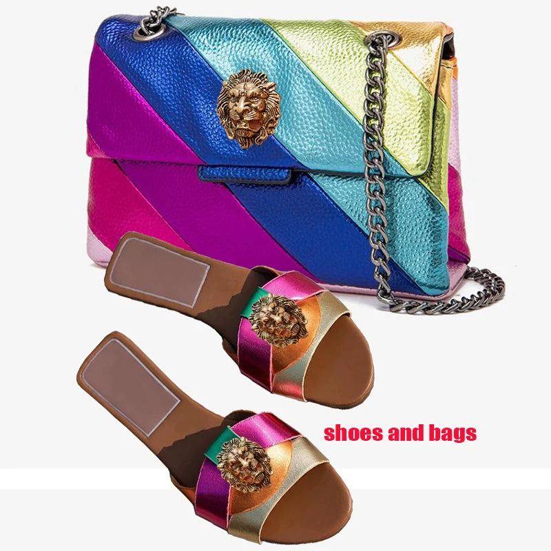 High-End Diamond Women’s Slippers, Fish-Mouthed Back Hollow Lion Cool Slippers, Rhinestone Slippers Chain Bag Set | HollandLuxeGlobal.com Exclusive Collector’s Item