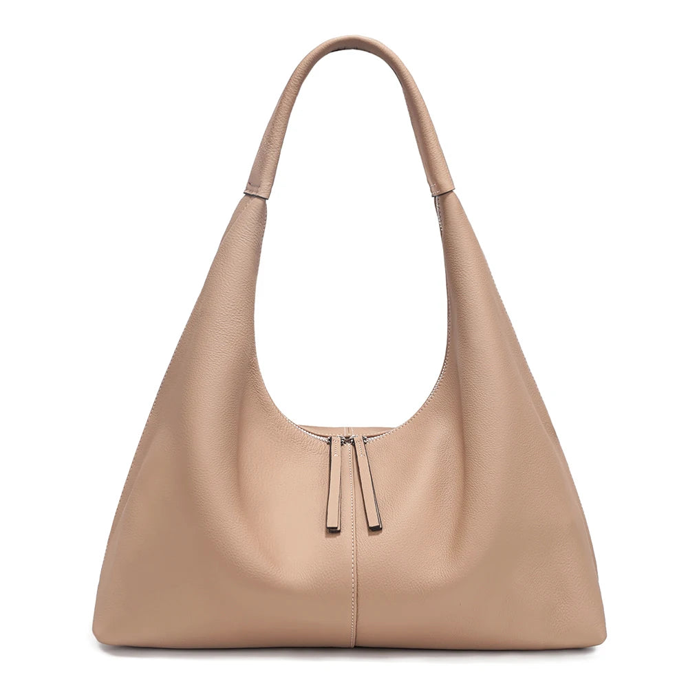 Stay stylish and organized with the Zency Large-Capacity Tote Bag, crafted from 100% genuine leather. A soft and elegant hobo-style handbag perfect for work, shopping, or winter outings — ideal for modern women