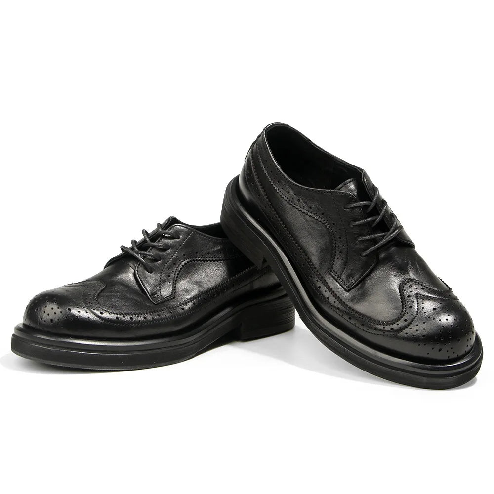 Step up your style with these Italian Leisure Leather Men’s Dress Shoes, a handmade luxury design that blends classic brogue carving with modern platform elegance. Perfect for business, weddings, and refined everyday wear.