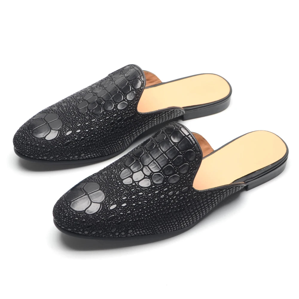 Boutique Premium Feel (for your Exclusive Collection)
Handcrafted Men’s Genuine Cowhide Leather Mules – Luxury Crocodile Pattern Slip-On Pointed Toe Loafers | HollandLuxeGlobal.com Exclusive