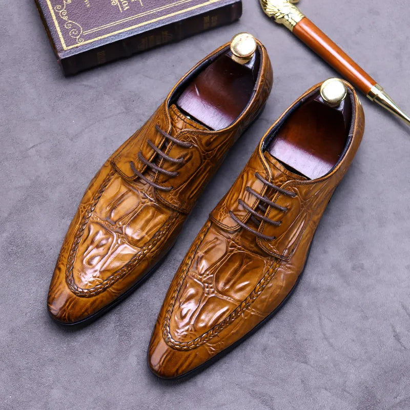 Elevate your style with the Luxury Crocodile Pattern Men’s Dress Shoes, part of the Hollandluxeglobal.com Exclusive Collection.
	•	Material: Premium genuine leather with elegant crocodile embossing
