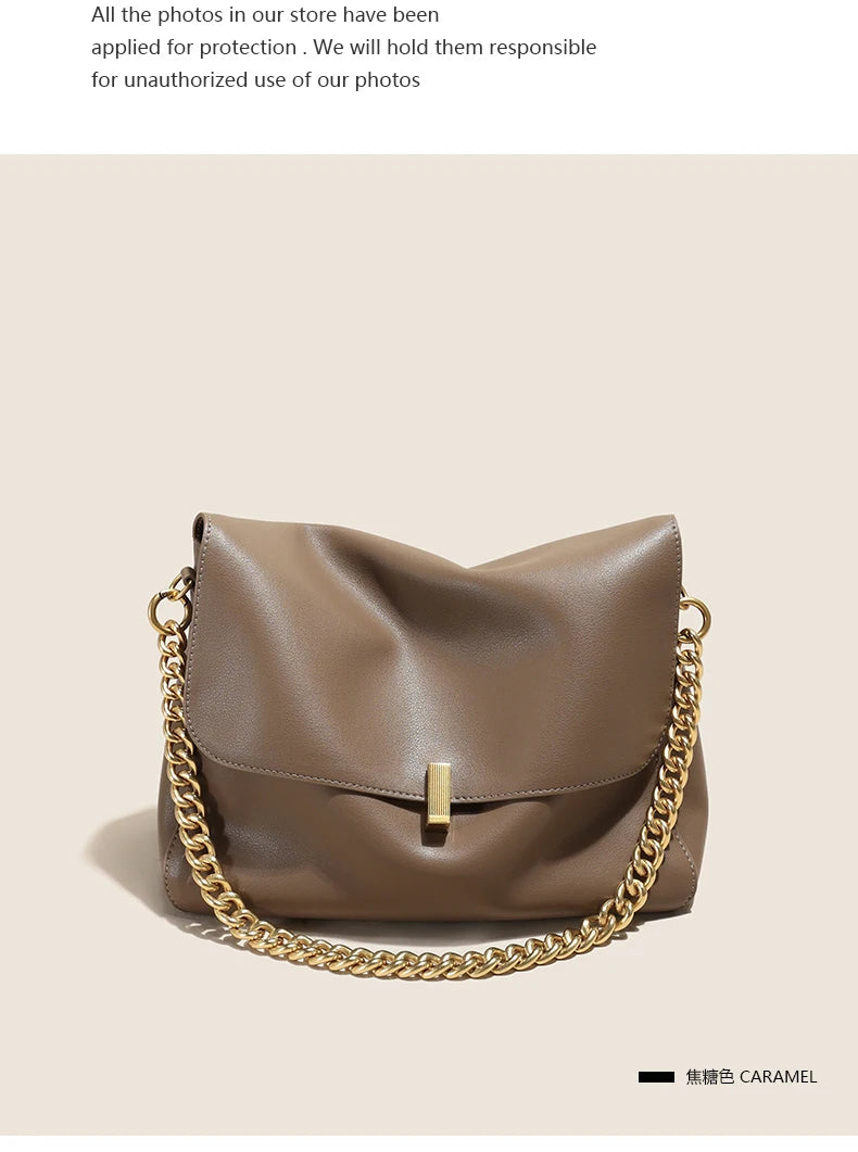 Women’s Large Korean Genuine Cow Leather Flap Shoulder Chain Bag | Luxury Solid Leather Crossbody Handbag & Messenger Purse | HollandLuxeGlobal.com Exclusive Collector’s Item”