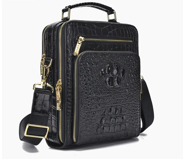 Crocodile Pattern Men’s Business Shoulder Messenger Bag – Genuine Cowhide Leather Vertical Tote & Small Briefcase | HollandLuxeGlobal.com Exclusive Collector’s Item