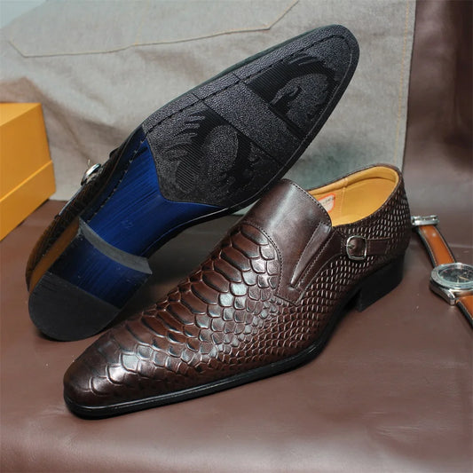 Luxury Men’s Genuine Leather Wingtip Monk Strap Loafers with Elegant Buckle Detailing – Premium Brown and Classic Black Handmade Formal Dress Shoes for Office, Business, and Wedding Events | HollandLuxeGlobal.com Exclusiv