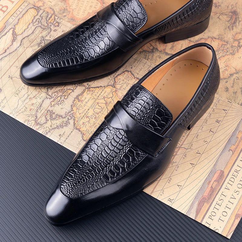 Genuine Leather British-Style Men’s Dress Shoes – Handmade Black Slip-On Pointed-Toe Formal and Casual Business Party Shoes with Refined Elegance and Classic Suit Versatility | HollandLuxeGlobal.com Exclusive Collector’