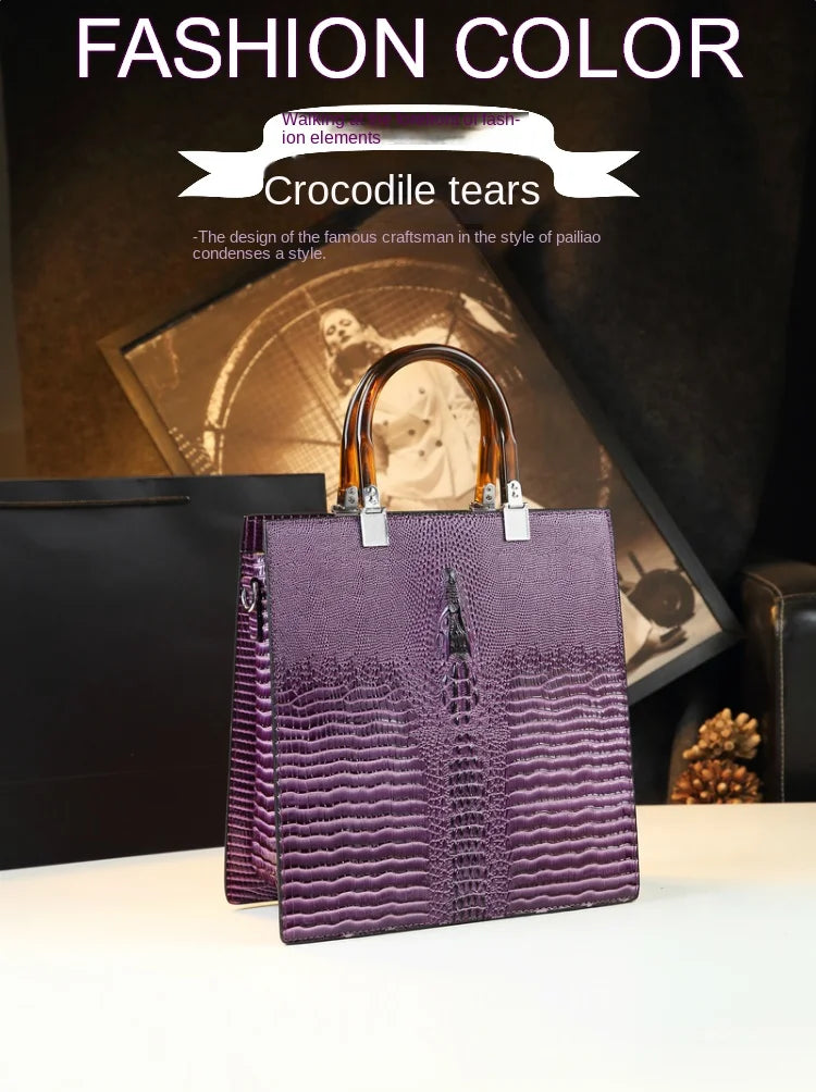 Elevate your everyday elegance with this Genuine Leather Women’s Tote Bag, featuring a luxury crocodile pattern and trend-setting vertical design. Perfect as a fashionable shoulder or messenger bag for stylish women