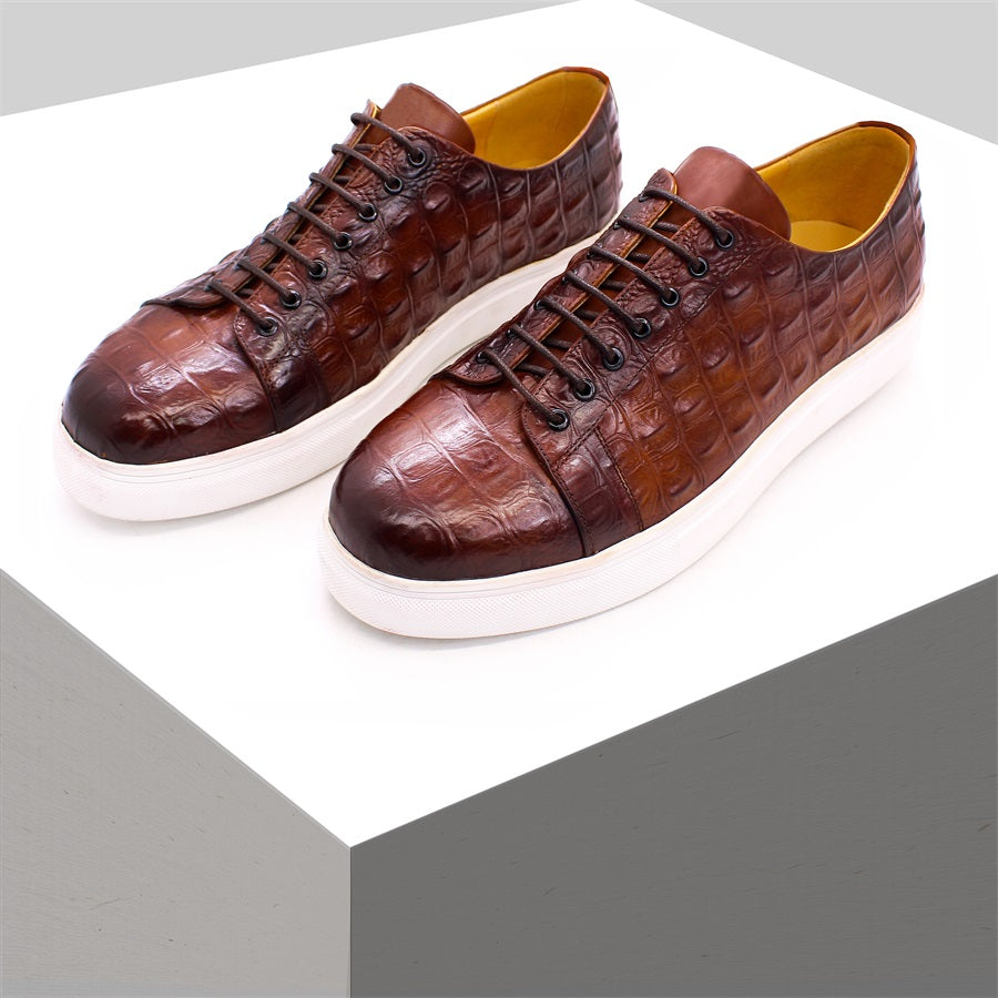 Boutique Premium Feel (For Exclusive Collection)
Handcrafted Men’s Brown Crocodile Leather Lace-Up Sneakers – Luxury Designer Casual Shoes for Party, Business & Daily Style | HollandLuxeGlobal.com Exclusive