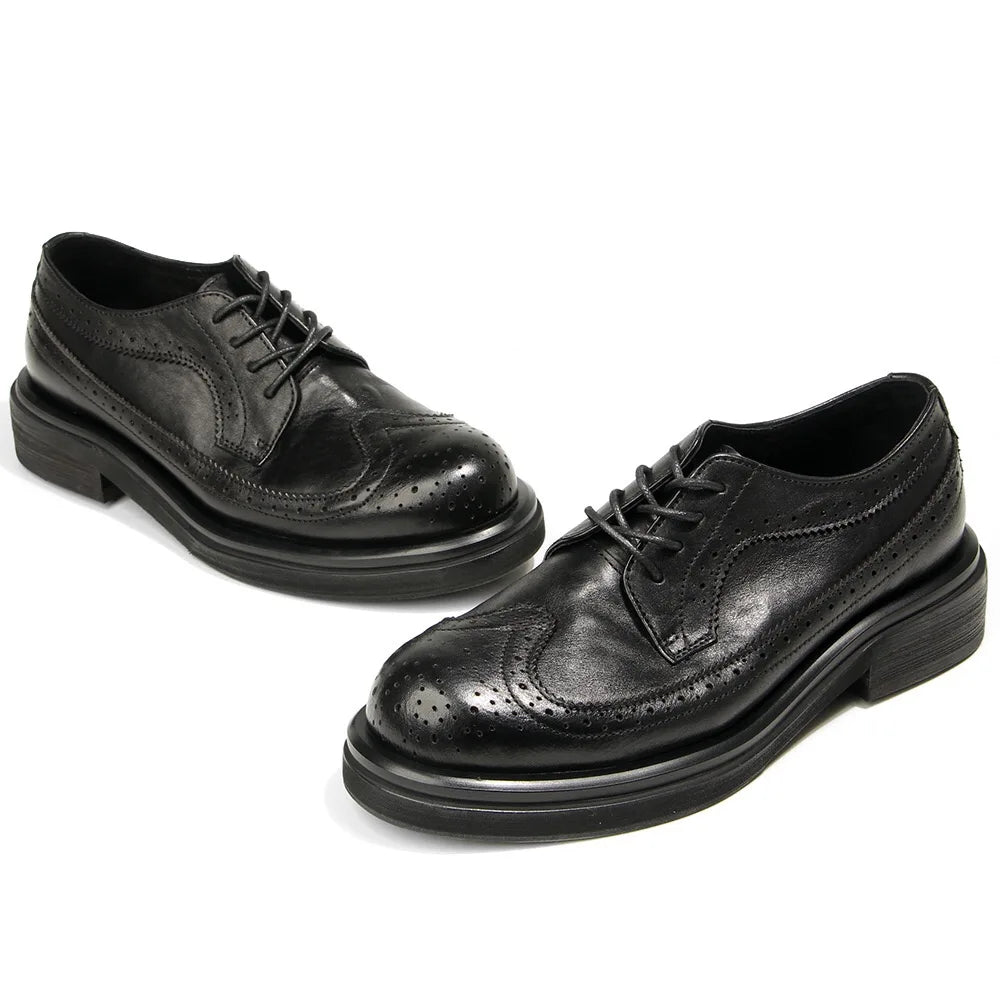 Step up your style with these Italian Leisure Leather Men’s Dress Shoes, a handmade luxury design that blends classic brogue carving with modern platform elegance. Perfect for business, weddings, and refined everyday wear.