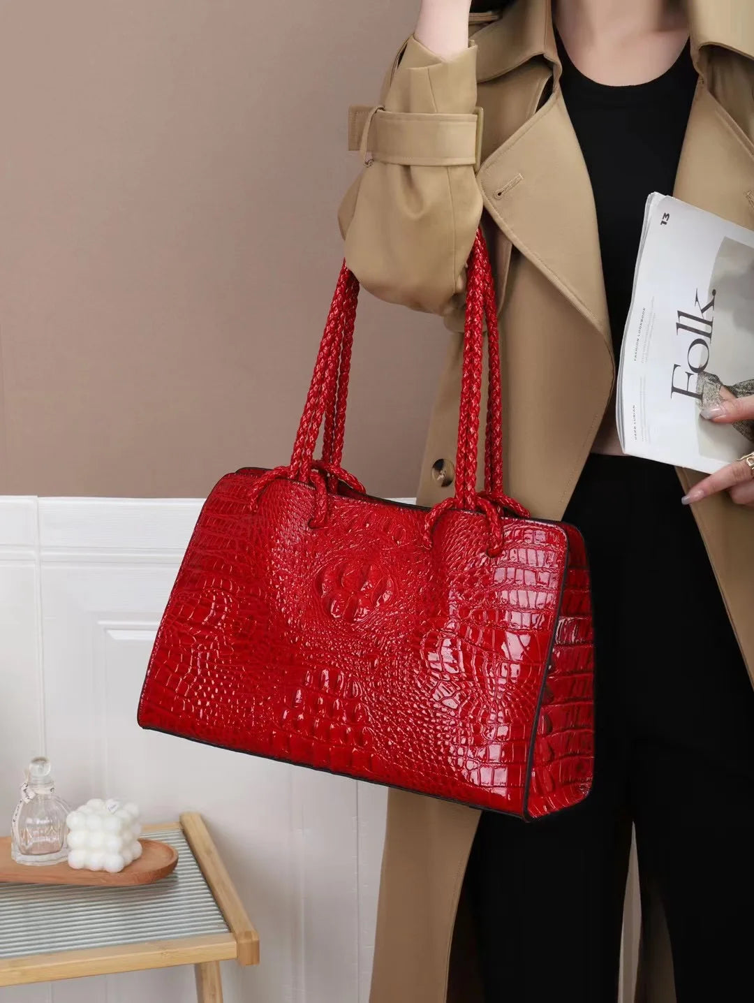 Boutique Premium Edition (for Exclusive Collection)
Red Crocodile Pattern Luxury Genuine Leather Tote Bag for Women – Designer Handbag for Travel & Daily Elegance | HollandLuxeGlobal.com Exclusive