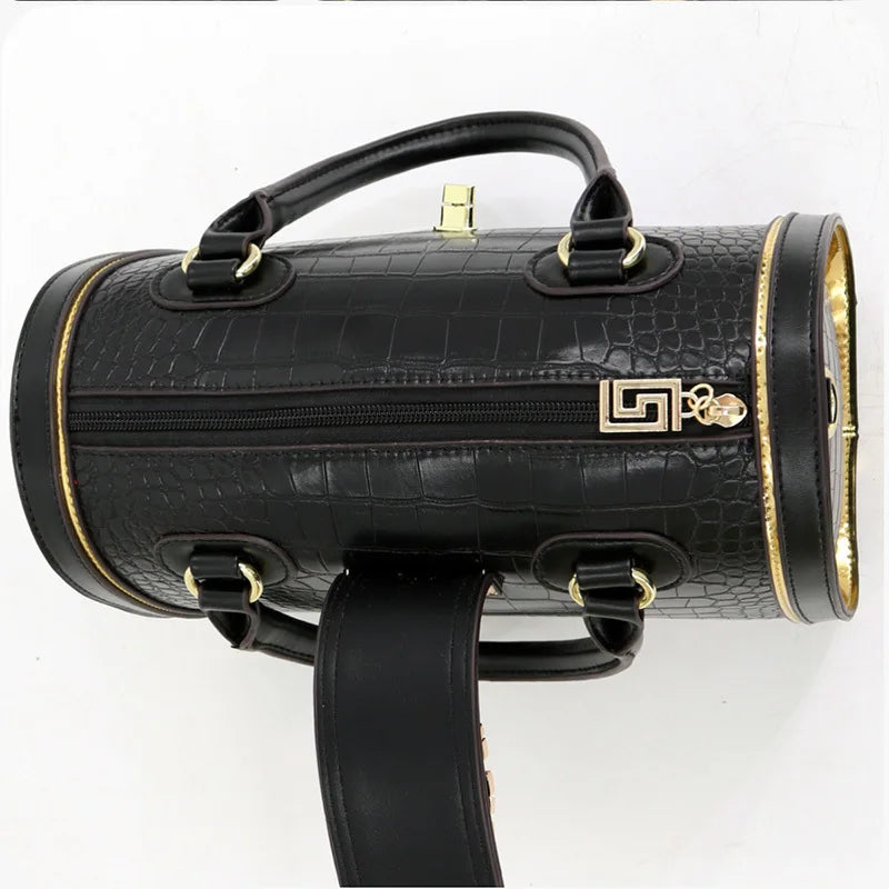 Crocodile Embossed Boston Handbag – High Quality Leather Shoulder & Crossbody Bag with Letter Decoration and Top Handle | HollandLuxeGlobal.com Exclusive Collector’s Item